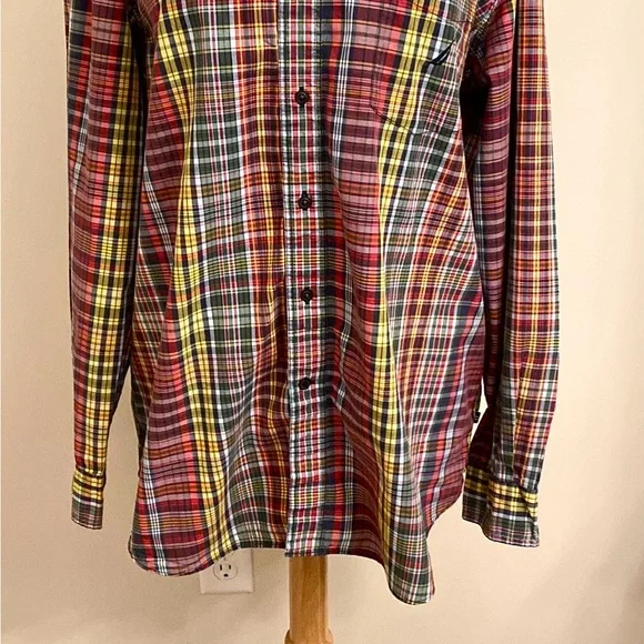 Nautica Men’s Red Green Yellow Plaid Long Sleeve Button Down Cotton Shirt SZ XL - Picture 3 of 13